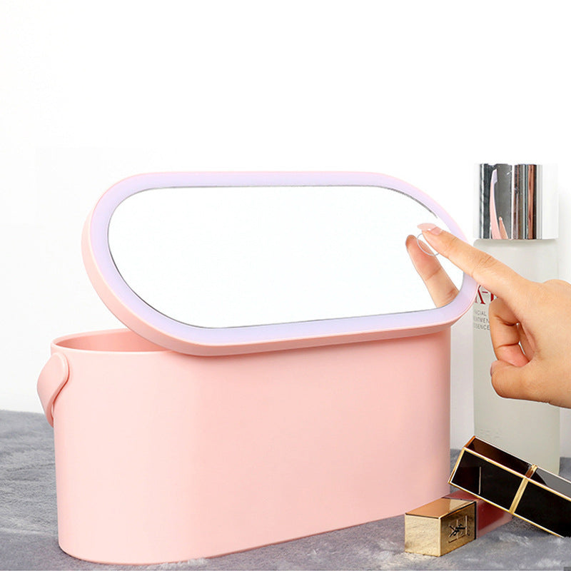 Makeup Organizer Travel Box with Removable LED Mirror
