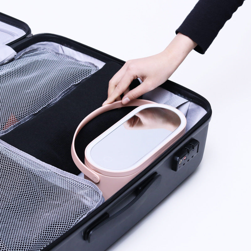 Makeup Organizer Travel Box with Removable LED Mirror